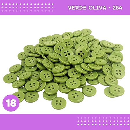 Botão de Camisaria 4 Furos 01485 Tam:18 - Pct c/144 Unid. Cor:VERDE-OLIVA-254