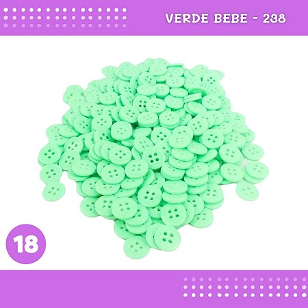 Botão de Camisaria 4 Furos 01485 Tam:18 - Pct c/144 Unid. Cor:VERDE-BEBE-238