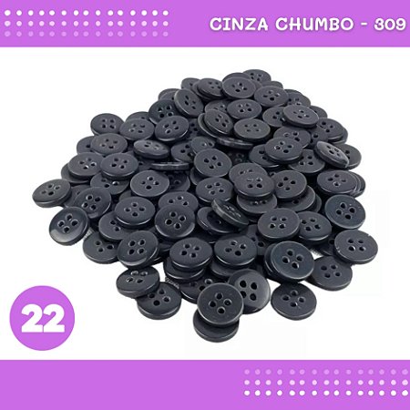 Botão De Camisaria 4 Furos 01485 Tam:22 - Pct C/ 144 Unid. Cor:CINZA-CHUMBO-309