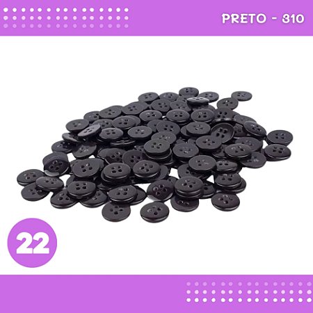 Botão De Camisaria 4 Furos 01485 Tam:22 - Pct C/ 144 Unid. Cor:PRETO-310
