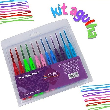 Kit C/12 Agulhas de Crochê de Cabo Plástico - Croche, Tricot, Bordado, Barbante
