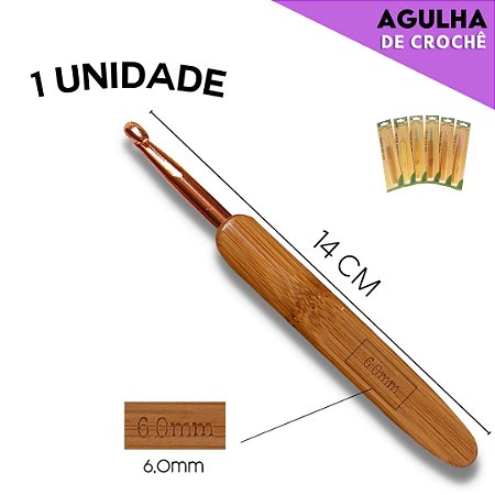 Agulha de Crochê Cabo de Madeira Anatômico - Cartela C/1 Unid. Tam:6.0MM