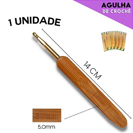 Agulha de Crochê Cabo de Madeira Anatômico - Cartela C/1 Unid. Tam:5.0MM