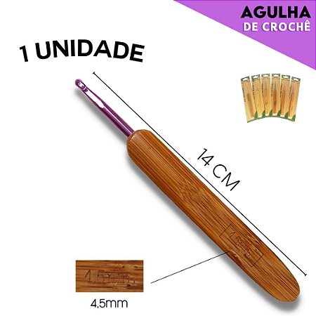 Agulha de Crochê Cabo de Madeira Anatômico - Cartela C/1 Unid. Tam:4.5MM