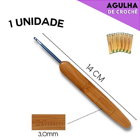 Agulha de Crochê Cabo de Madeira Anatômico - Cartela C/1 Unid. Tam:3.0MM