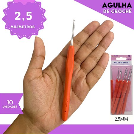 Agulha de Crochê Soft Cabo Emborrachado - Pct C/10 Unid. Tam:2.5MM