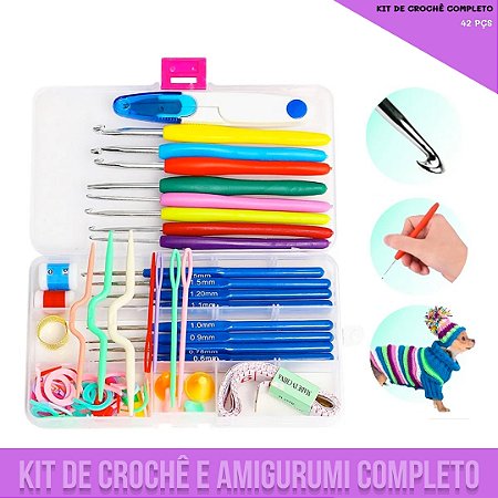 Kit De Crochê E Amigurumi Completo - 42 Pçs- 16 Agulhas Completo + Acessórios + Estojo Organizador