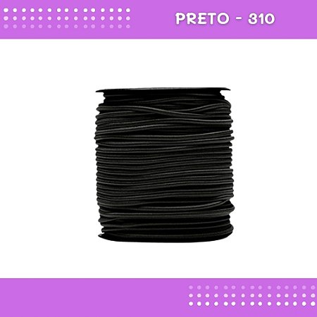 Elástico Roliço P/Costura E Artesanato 2.2mm - Rolo C/50 Mts Cor:Preto-310