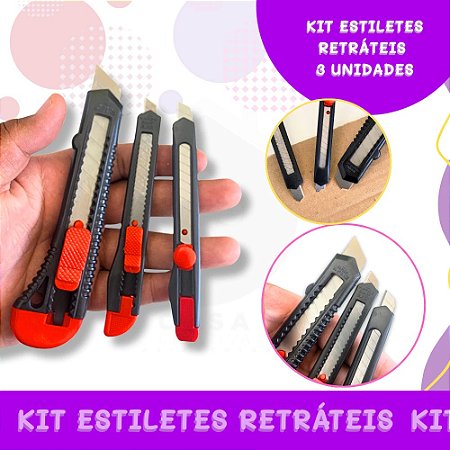 Kit 3 Estiletes Retráteis P/ Corte Preciso | Papelaria | Artesanato