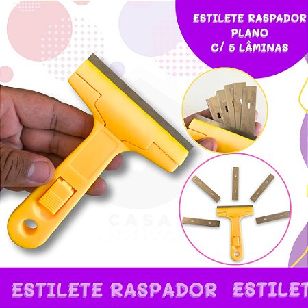 Raspador Plano C/ 5 Lâminas P/ Limpeza | Remoção de Adesivos | Vidros | Tintas | Pisos