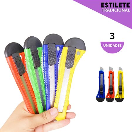Kit C/3 Estiletes - 15cm Lamina 18mm - Cores Variadas