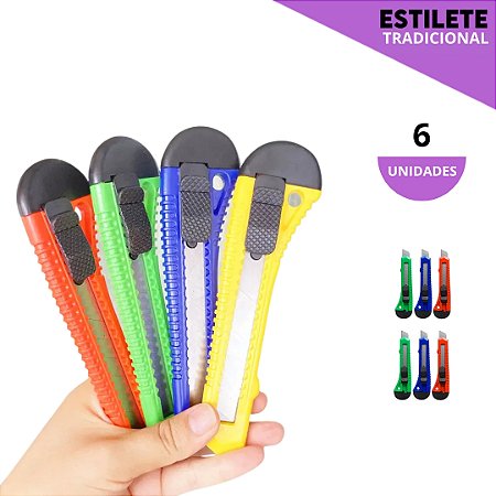 Kit C/6 Estiletes - 15cm Lamina 18mm - Cores Variadas
