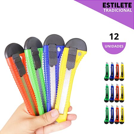 Kit C/12 Estiletes - 15cm Lamina 18mm - Cores Variadas