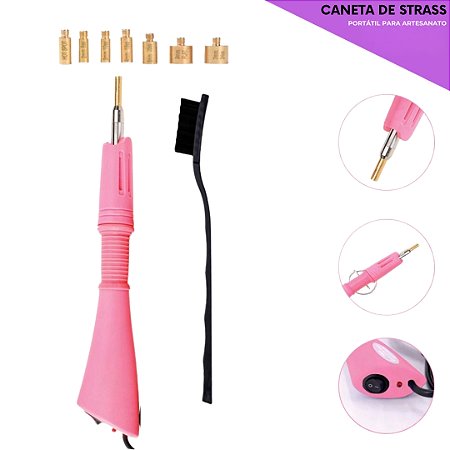 Caneta Aplicadora de Strass Bivolt Com 7 Pontas - Rosa Ref: DW-AW02