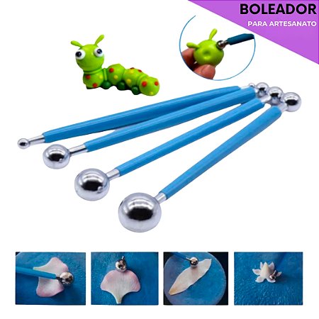 Kit 4 Boleadores Azul Pontas Dupla Metal Artesanato Biscuit Ref: CL-30AZ