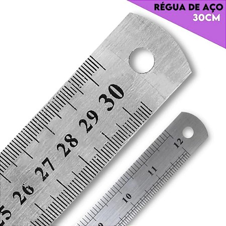 Regua de Aço Metal Inox Dupla Face - 30cm - Artesanato e Patchwork