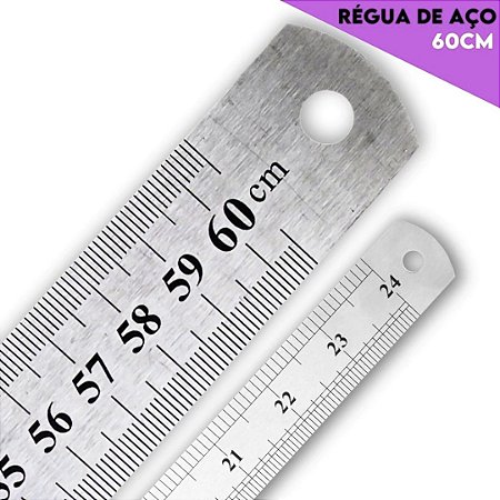 Regua de Aço Metal Inox Dupla Face - 60cm - Artesanato e Patchwork