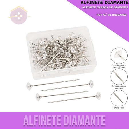 50 Alfinetes Cabeça de Diamante - Strass, Bijuterias, Joias, Buquê de Noiva