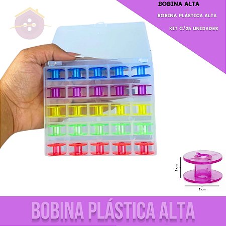 Kit c/25 Bobinas Plástica P/ Maquina de Costura Alta