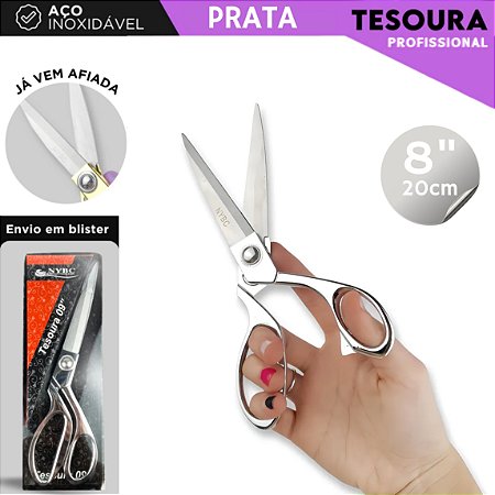 Tesoura de Alfaiate Aço Inox 8" Profissional - Costura e Modelagem COR: PRATA