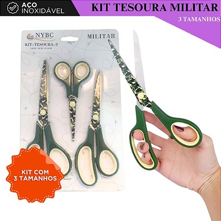 Kit C/ 3 Tesouras Decoradas Para Costura e Artesanato - Militar