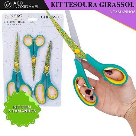 Kit C/ 3 Tesouras Decoradas Para Costura e Artesanato - Girassol