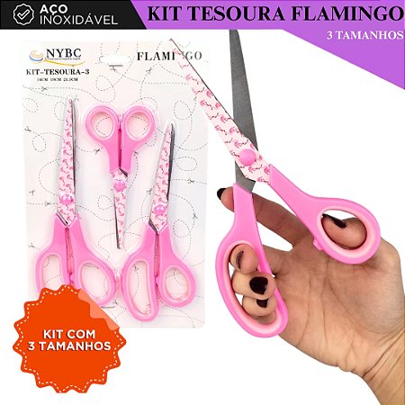 Kit C/ 3 Tesouras Decorado Para Costura e Artesanato - Flamingo