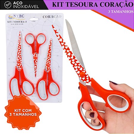 Kit C/ 3 Tesouras Decorada Para Costura E Artesanato - Coracao