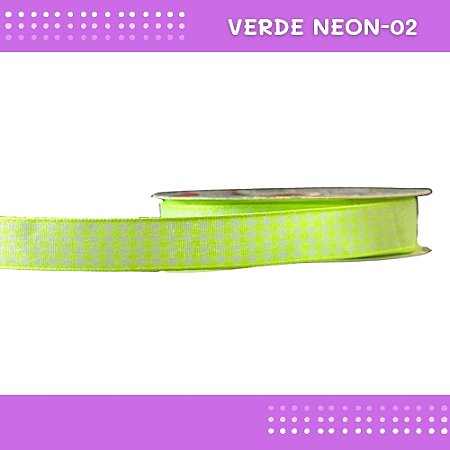 Fita Xadrez N°3 - 15mm - Rolo c/10 Mts Laços Junina Natalina COR:VERDE-NEON-02