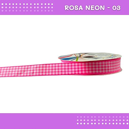 Fita Xadrez N°3 - 15mm - Rolo c/10 Mts Laços Junina Natalina COR:ROSA-NEON-03