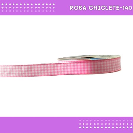 Fita Xadrez N°3 - 15mm - Rolo c/10 Mts Laços Junina Natalina COR:ROSA-CHICLETE-140