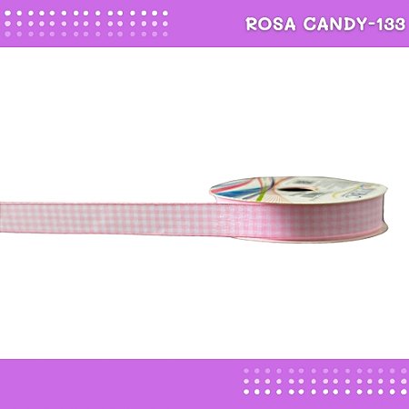 Fita Xadrez N°3 - 15mm - Rolo c/10 Mts Laços Junina Natalina COR:ROSA-CANDY-133