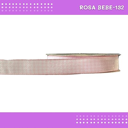 Fita Xadrez N°3 - 15mm - Rolo c/10 Mts Laços Junina Natalina COR:ROSA-BEBE-132
