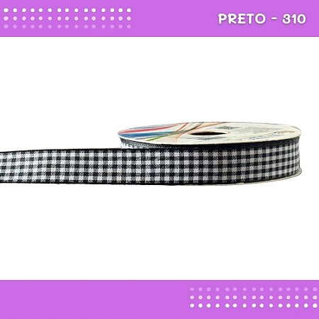 Fita Xadrez N°3 - 15mm - Rolo c/10 Mts Laços Junina Natalina COR:PRETO-310