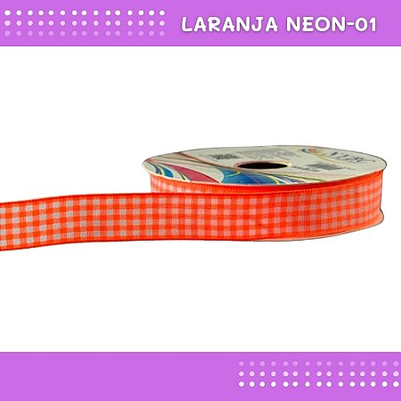 Fita Xadrez N°3 - 15mm - Rolo c/10 Mts Laços Junina Natalina COR:LARANJA-NEON-01