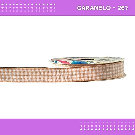 Fita Xadrez N°3 - 15mm - Rolo c/10 Mts Laços Junina Natalina COR:CARAMELO-267