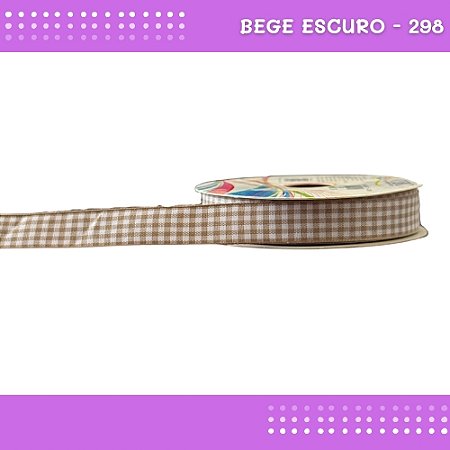 Fita Xadrez N°3 - 15mm - Rolo c/10 Mts Laços Junina Natalina COR:BEGE-ESCURO-298