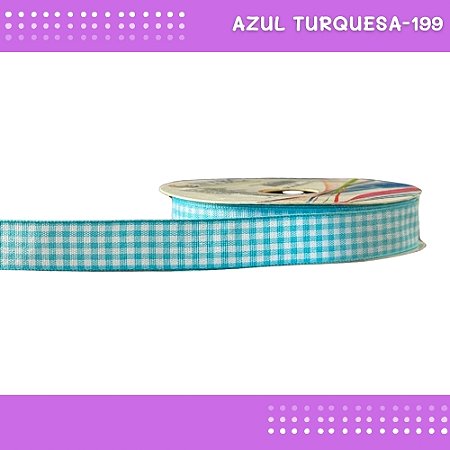 Fita Xadrez N°3 - 15mm - Rolo c/10 Mts Laços Junina Natalina COR:AZUL-TURQUESA-199