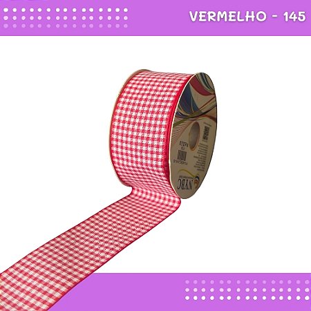 Fita Xadrez N°9 - 38mm - Rolo c/10 Mts Laços Junina Natalina COR:VERMELHO-145