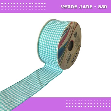 Fita Xadrez N°9 - 38mm - Rolo c/10 Mts Laços Junina Natalina COR:VERDE-JADE-539