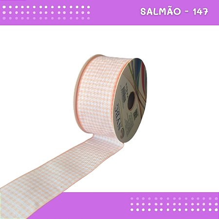 Fita Xadrez N°9 - 38mm - Rolo c/10 Mts Laços Junina Natalina COR:SALMAO-147