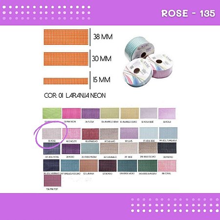 Fita Xadrez N°9 - 38mm - Rolo c/10 Mts Laços Junina Natalina COR:ROSE-135