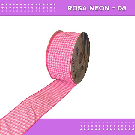 Fita Xadrez N°9 - 38mm - Rolo c/10 Mts Laços Junina Natalina COR:ROSA-NEON-03