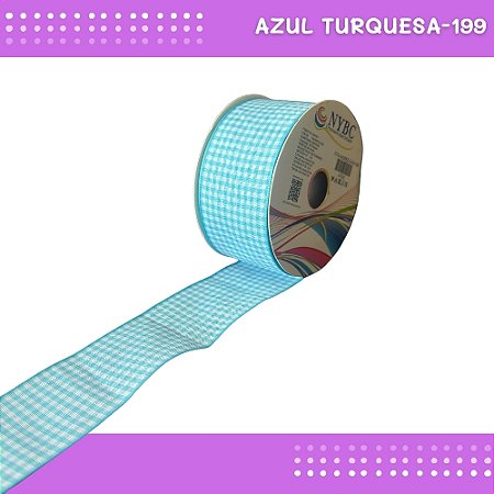 Fita Xadrez N°9 - 38mm - Rolo c/10 Mts Laços Junina Natalina COR:AZUL-TURQUESA-199
