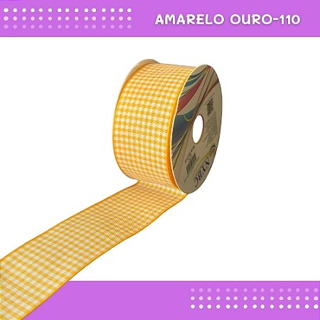 Fita Xadrez N°9 - 38mm - Rolo c/10 Mts Laços Junina Natalina COR:AMARELO-OURO-110