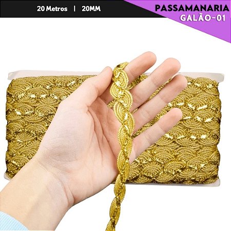 Fita Galão Passamanaria - 20mm - Ref:Galao-01 - Rolo C/20 Mts Cor:Ouro