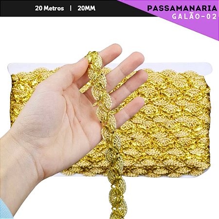 Fita Galão Passamanaria - 20mm - Ref:Galao-02 - Rolo C/20 Mts Cor:Ouro