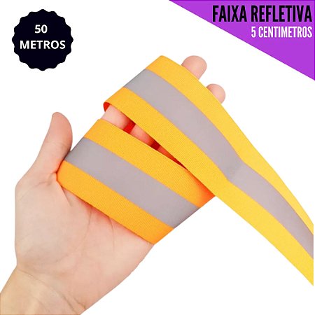 Fita Refletiva Gorgurão - 5CM - Rolo C/50Mts Cor: Laranja-Neon-01