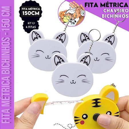 Kit 4 Fitas Métrica Gatinho Trena - 150cm - Retrátil Costura Patchwork