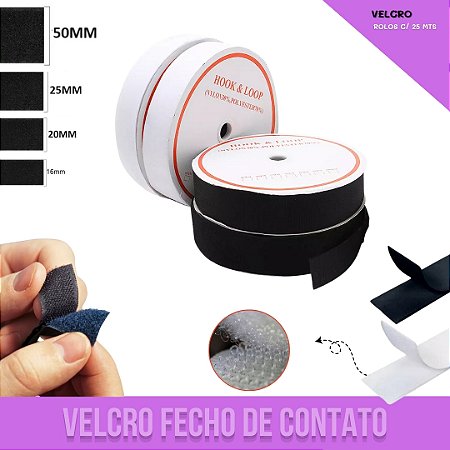 Velcro Fecho de contato P/ Costura - Branco - Rolos c/ 25 Mts - Tam: 25mm